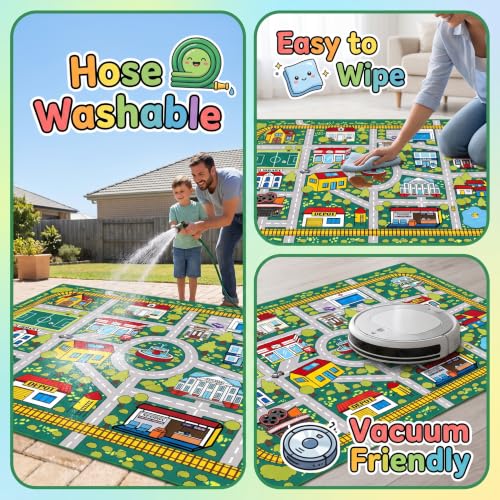 Kids City Traffic Play Rug - 3x5 Feet Non-Slip Playroom Carpet with Landmarks - Multi 2006