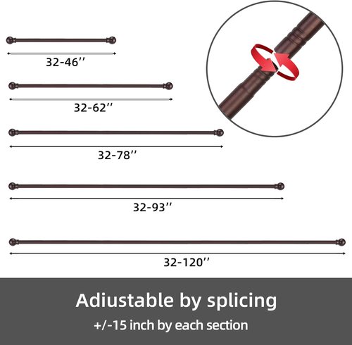 GXOACKJ Decorative Curtain Rods - Heavy Duty Metal, 28-78 Inch, Brown Finish with Brackets