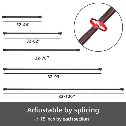 GXOACKJ 2 Pack Brown Curtain Rods for windows 28 to 78 inch, 5/8 inch Splicing Heavy Duty Metal Curtain Rod Set with Brackets