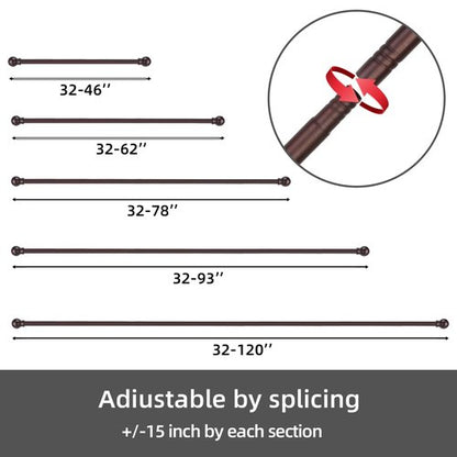 GXOACKJ 2 Pack Brown Curtain Rods for windows 28 to 78 inch, 5/8 inch Splicing Heavy Duty Metal Curtain Rod Set with Brackets