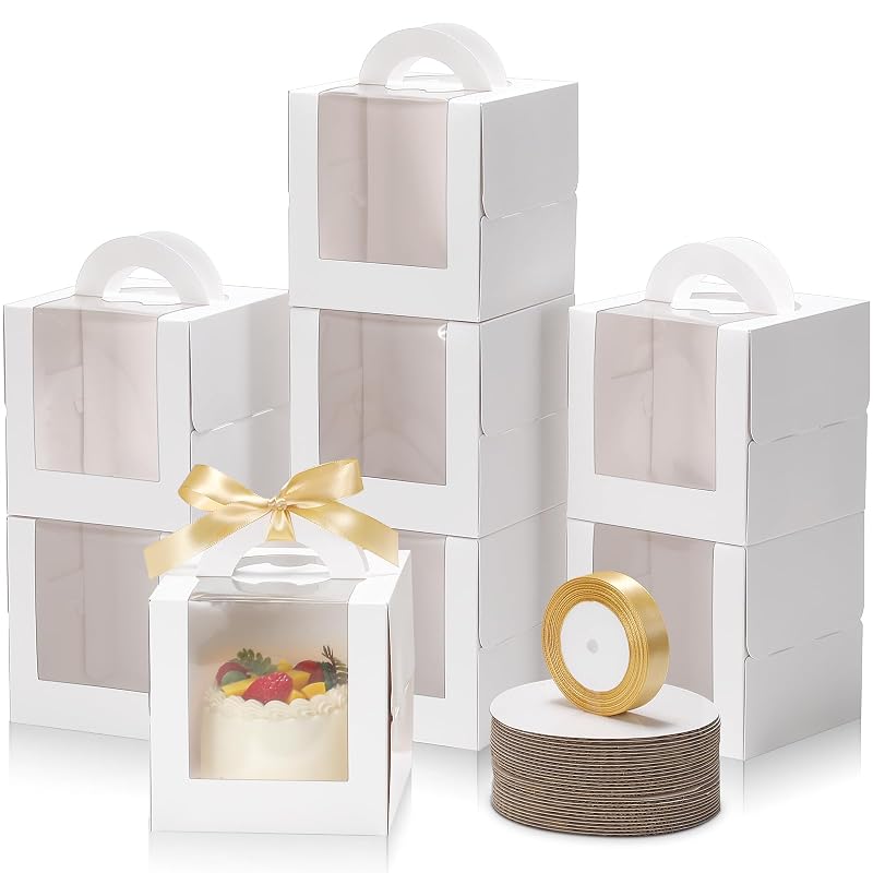 KPOSIYA 60 Pack 6x6x6 Inch White Cake Boxes with Windows, 6 Inch Cake Boards & Accessories - Variation: white+30+6x6x6