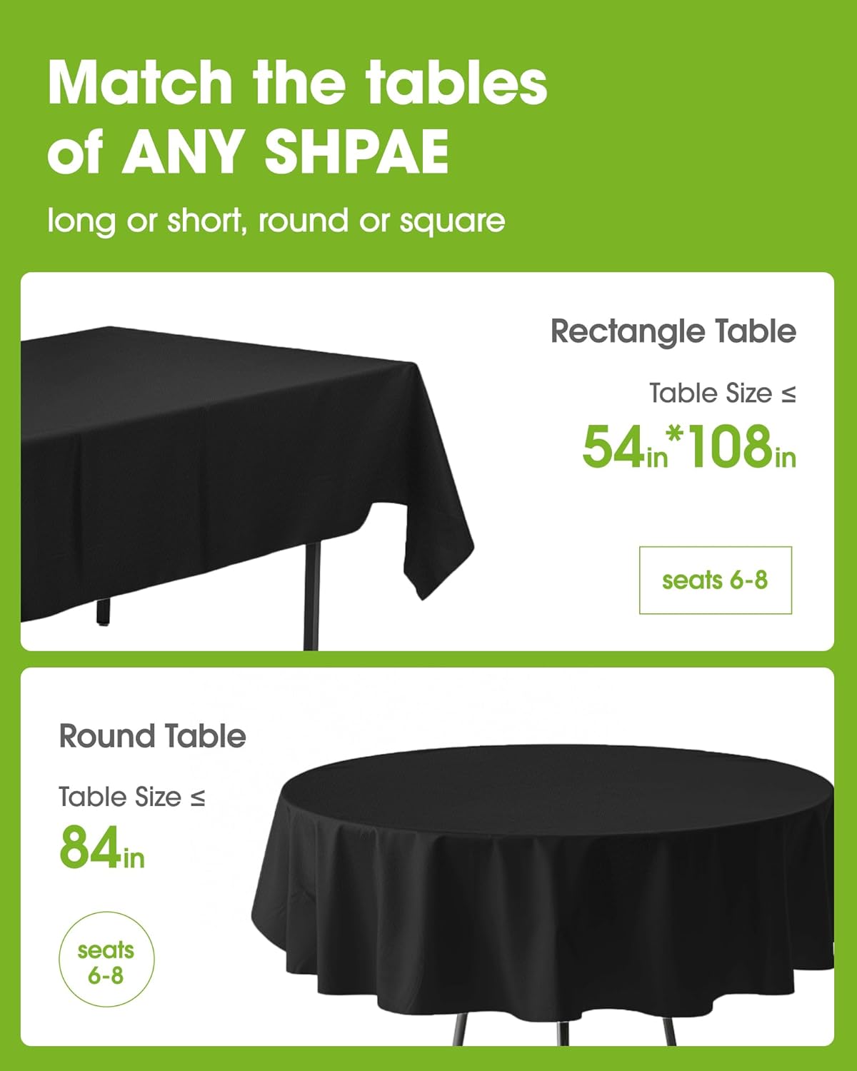 Pureegg Disposable Plastic Tablecloths - 12 Pack, 54 x 108 Inch, Sturdy & Leakproof for Parties, Picnics, Halloween, White & Black