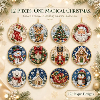 12pcs Christmas Diamond Painting Ornaments DIY Pearl Art Kits for Adults - Variation #a