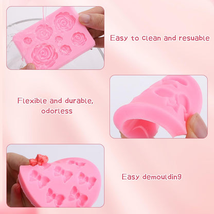 Pimoys Flower & Bow Silicone Molds - 4 Pcs Chocolate and Cake Decoration Set for Birthdays & Easter