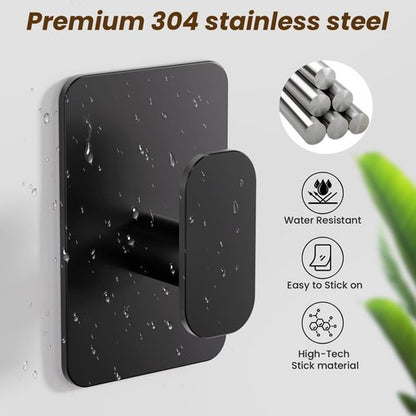 Heavy Duty Self Adhesive Hooks by [Brand Name] - 26lb Max Capacity, Waterproof & Rustproof Stainless Steel | Black, 4 Pack for Towel, Coat, Robe
