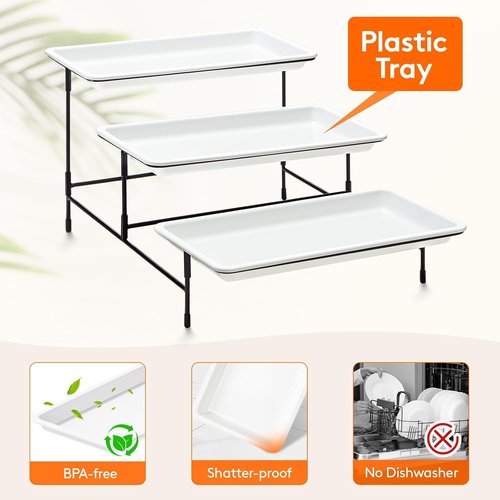 Lifewit 3-Tier Serving Tray - Elegant White Plastic Dessert Display Stand | 30 x 17 cm with Black Metal Base