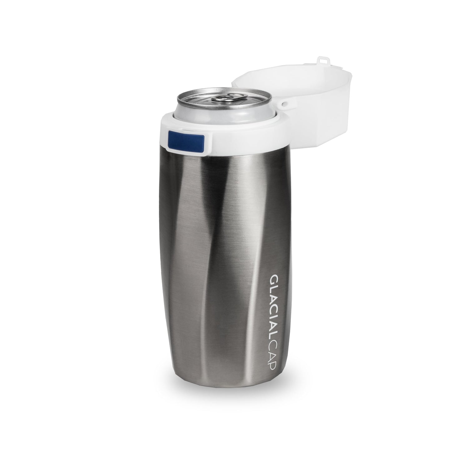 Skinny Can Coozie with locking-lid, Flip and Sip - Spill Proof and keeps beverages colder, longer (Stainless)