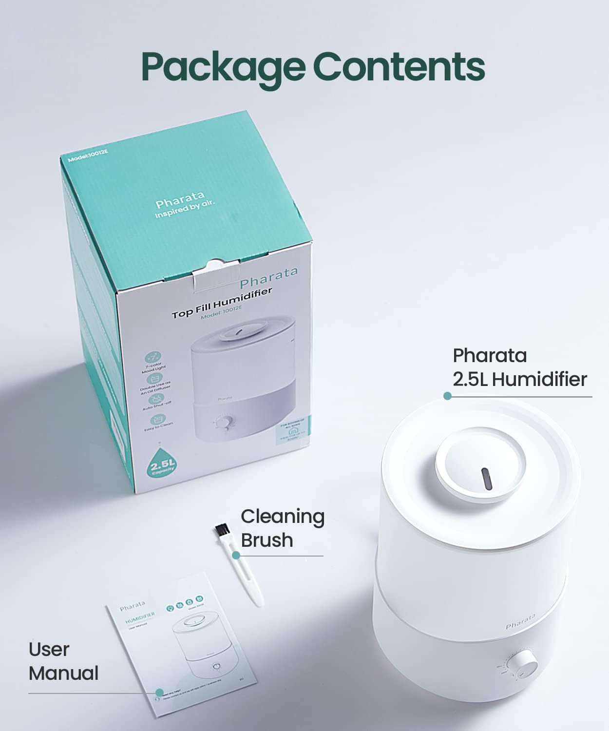 Pharata Humidifier - 2.5L Cool Mist Essential Oil Diffuser for Large Rooms | Auto Shut-Off & Top Fill Design