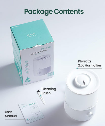 Pharata Humidifier - 2.5L Cool Mist Essential Oil Diffuser for Large Rooms | Auto Shut-Off & Top Fill Design