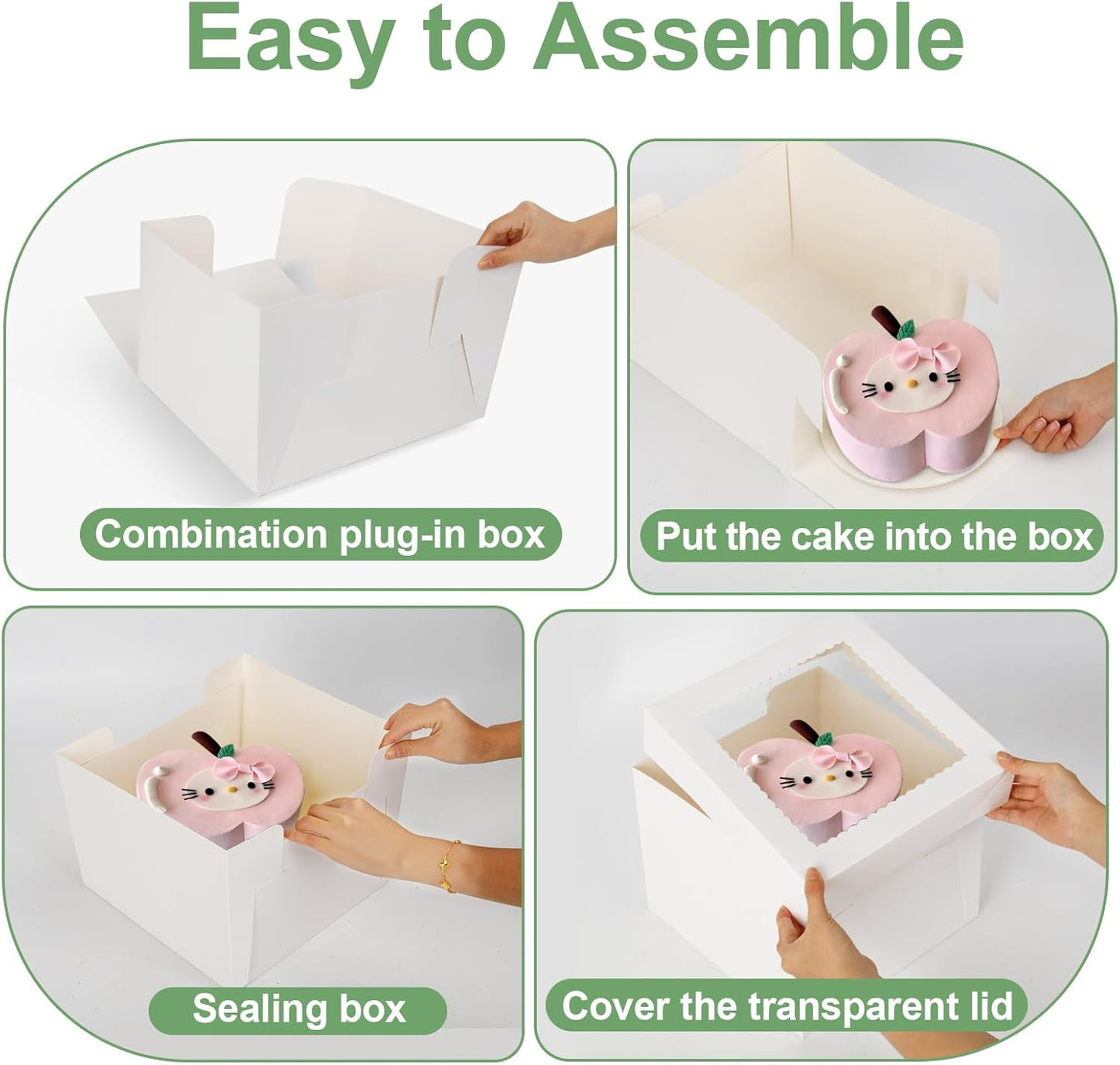 Skiennix 2 Pack Cake Boxes - 12x12x8 Inch Tall Bakery Boxes with Large Window & Cake Boards