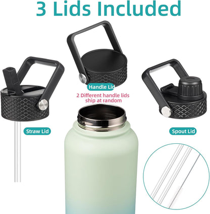 Skiennix 40oz Insulated Water Bottle - Stainless Steel Sport Bottle with 3 Lids | Mint Color