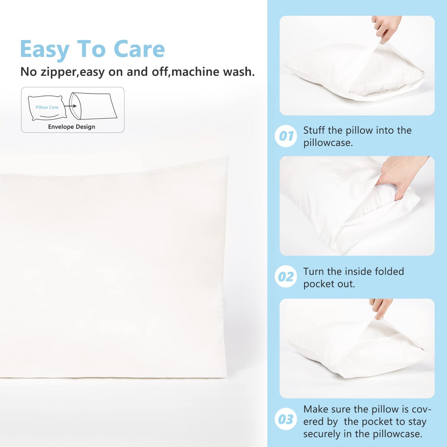 TILLYOU Toddler Pillowcase 2 Pack with Envelope Closure,13" x 18" Silky Soft Microfiber Travel Kids Pillow Cases for Boys and Girls,Pure White