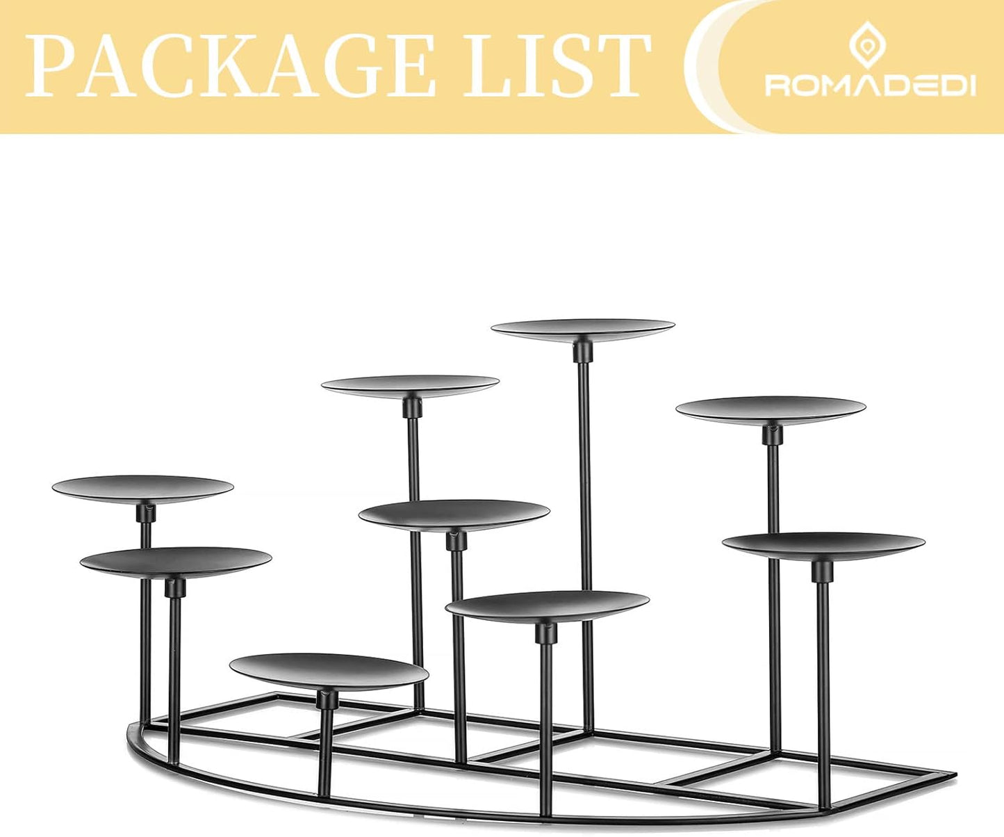 Romadedi Fireplace Candle Holder - Elegant 9-Arm Candelabra for Pillar Candles | Black Iron Centerpiece Decor