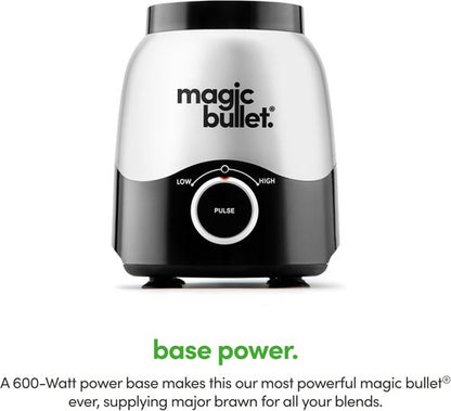 Magic Bullet Combo Blender - 600W Power with 48oz Pitcher & 16oz To-Go Cup | Easy Clean, Silver