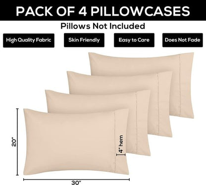 Utopia Bedding Standard Pillow Cases - 4 Pack - Envelope Closure - Soft Brushed Microfiber Fabric - Shrinkage and Fade Resistant Pillow Covers Standard Size 20 X 26 Inches (Standard, Beige)