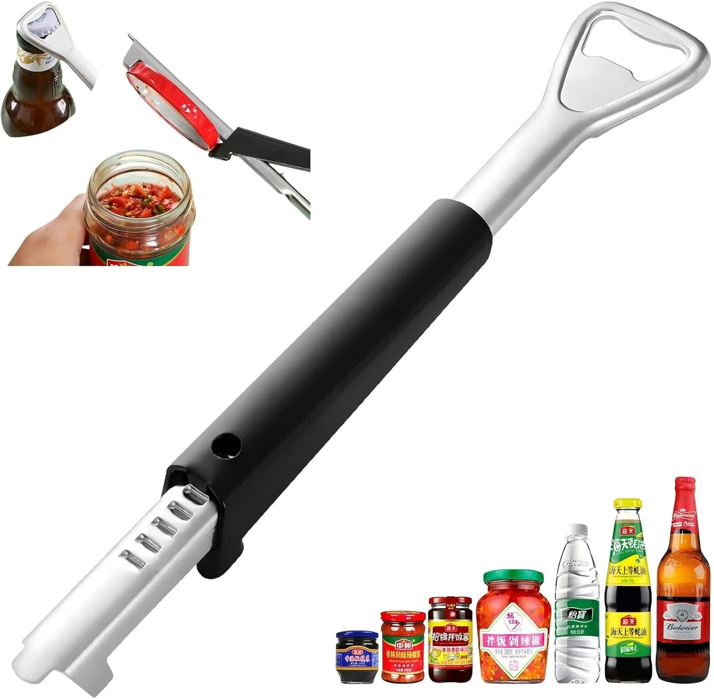 Skiennix Stainless Steel Jar Opener - Ergonomic Long Handle for Seniors & Arthritis Relief