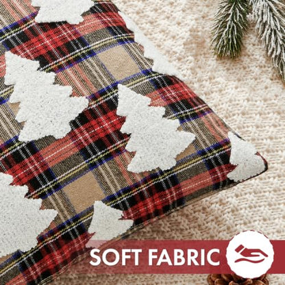Christmas Pillow Covers 20x20 Set of 2 Khaki Plaid Tuffed Holiday Decor