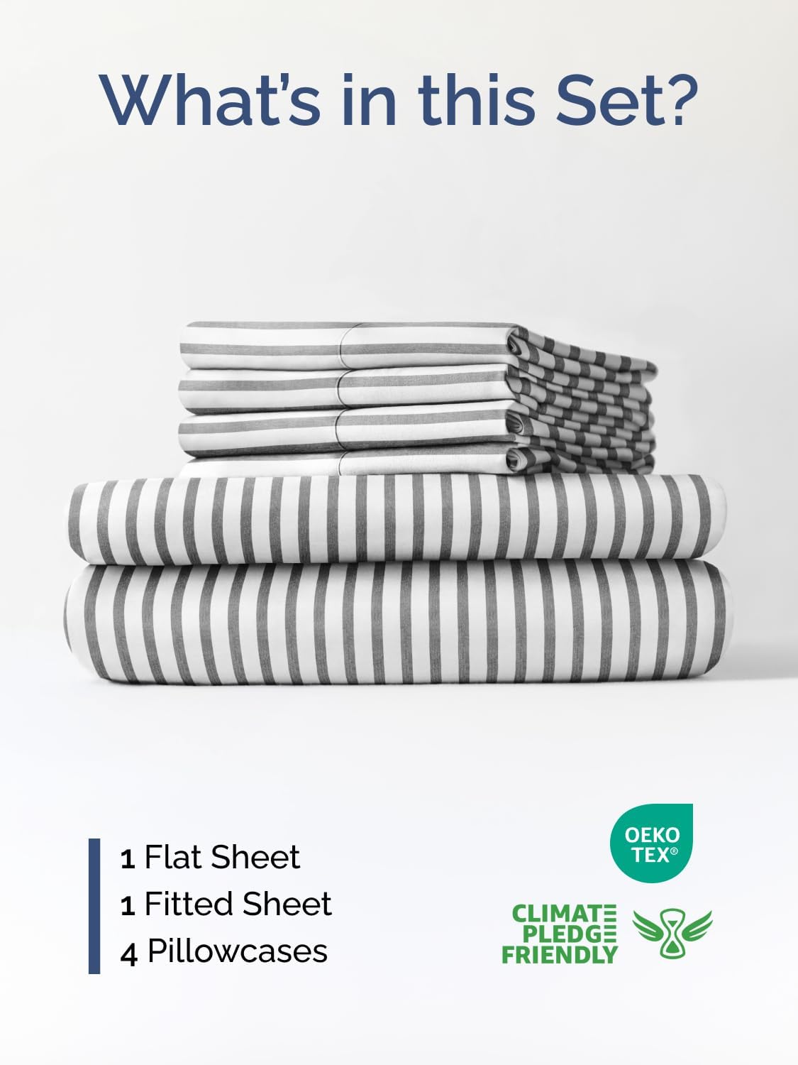 Skiennix Extra Deep Cal King Sheet Set - 6 Piece Breathable Cooling Bedding - Soft Wrinkle-Free Grey Stripes