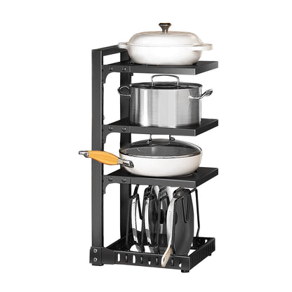 XPIY Pots and Pans Organizer under Cabinet, Cutting Board Pot Lid Storage Rack with 4 Adjustable Tiers and 7 Storage Units, Pan Holder under Sink, 25% Thicker Kitchen Metal Heavy Duty Pan Organizer