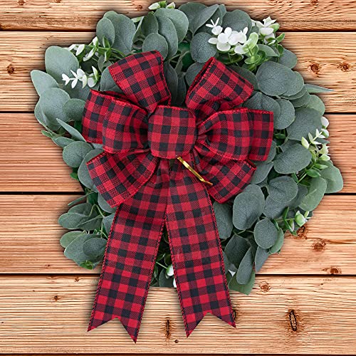 Large Red and Black Buffalo Plaid Wreath Bows - B Style 2pcs Christmas Farmhouse Decor