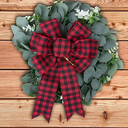 Large Red Black Buffalo Plaid Wreath Bows - B Style 3pcs Christmas Farmhouse Decor