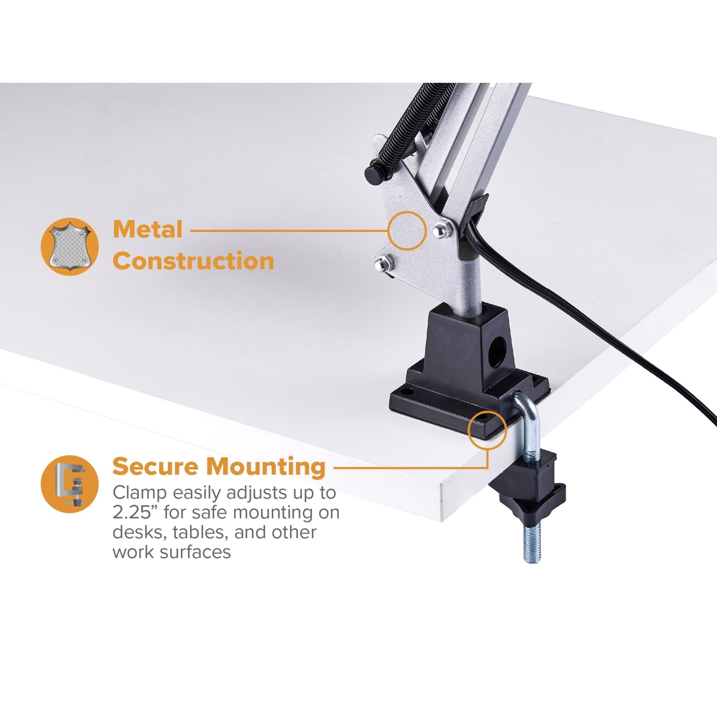 Bostitch Office VLF100-SLV Swing Arm Desk Lamp with Clamp Mount, 36" Reach with Multi-Joint Adjustment, Includes Replaceable LED Bulb (VLF), Silver