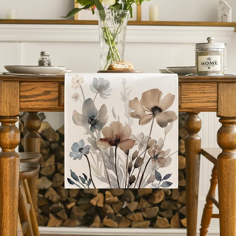 Artoid Mode Brown Poppy Floral Table Runner - 13 x 120 Inch, Brown+13" x 120"