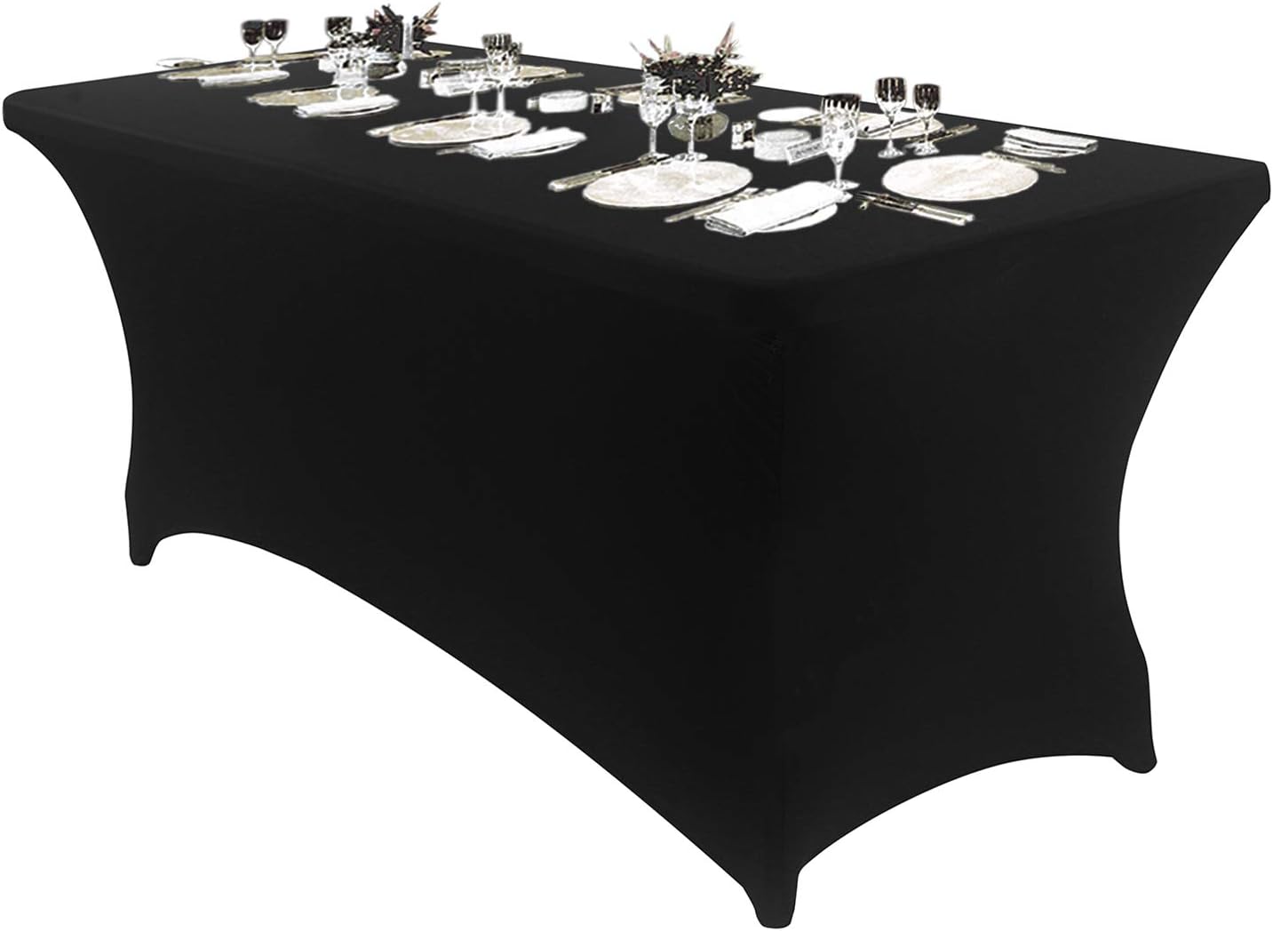 Peomeise 8FT Spandex Table Cover - Rectangular Stretch Tablecloth in Black for Events & Parties