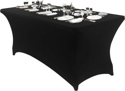 Peomeise 8FT Spandex Table Cover - Rectangular Stretch Tablecloth in Black for Events & Parties