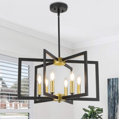 WBinDX Black and Gold Chandelier, 6-Light Modern Geometric Hanging Metal Chandeliers for Dining Room Kitchen Table Island Foyer Entryway Living Room Bedroom