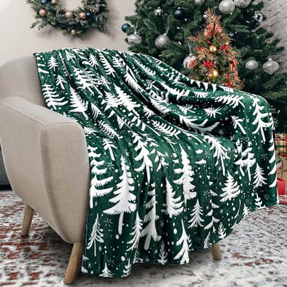 Christmas Throw Blanket 50x60 Inch - Holiday Decor Fleece Blanket - Merry Christmas Tree Design - Soft & Cozy