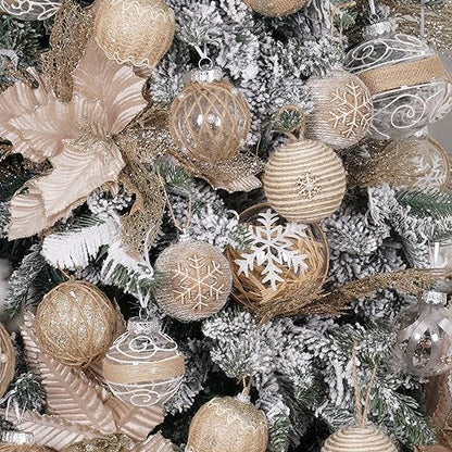 Farmhouse Christmas Ornaments Set - 12 Shatterproof Rustic Tree Decorations 70mm / 2.75