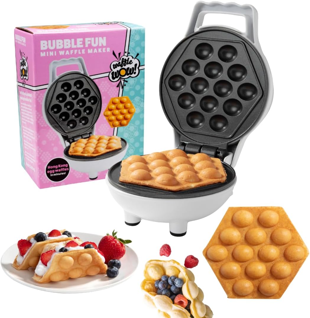 Skiennix Bubble Mini Waffle Maker - Fun Tiny Hong Kong Egg Design, 4" Non-Stick Electric Waffler | Perfect for Desserts and Dorms