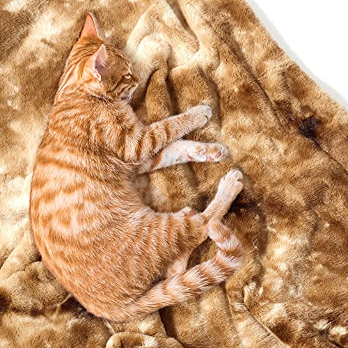 CAROMIO Faux Fur Throw Blanket, Tie-Dye Decorative Reversible Sherpa Throw Blanket for Sofa Bed Couch, Fluffy Fuzzy Plush Microfiber Double Layer Bed Throw Fur Blanket for Winter, 50"x60", Brown