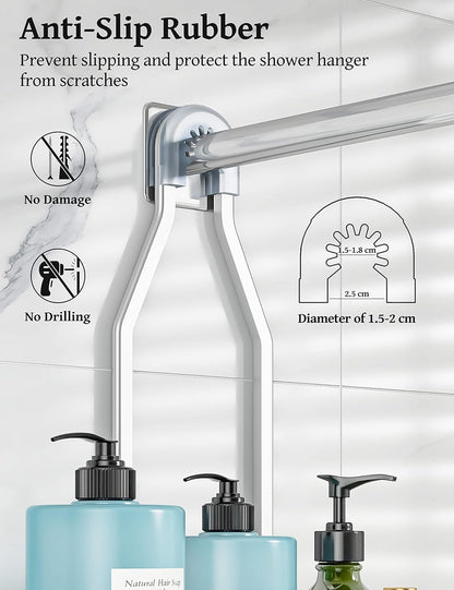 YASONIC Shower Caddy - Rust-Proof Aluminum Organizer with 10 Hooks & Soap Basket - Silver