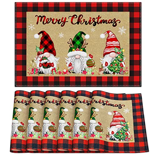 Christmas Gnome Truck Placemats Set of 6 - Holiday Kitchen Table Decor