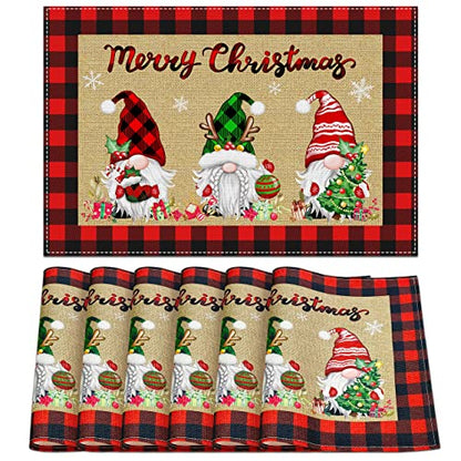 Christmas Gnome Truck Placemats Set of 6 - Holiday Kitchen Table Decor