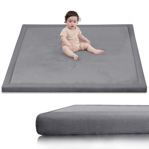 Huloo Sleep Baby Play Mat - Ultra Soft 1.3" Thick Non-Slip Foam | 50x50 Tatami Style (Dark Grey)