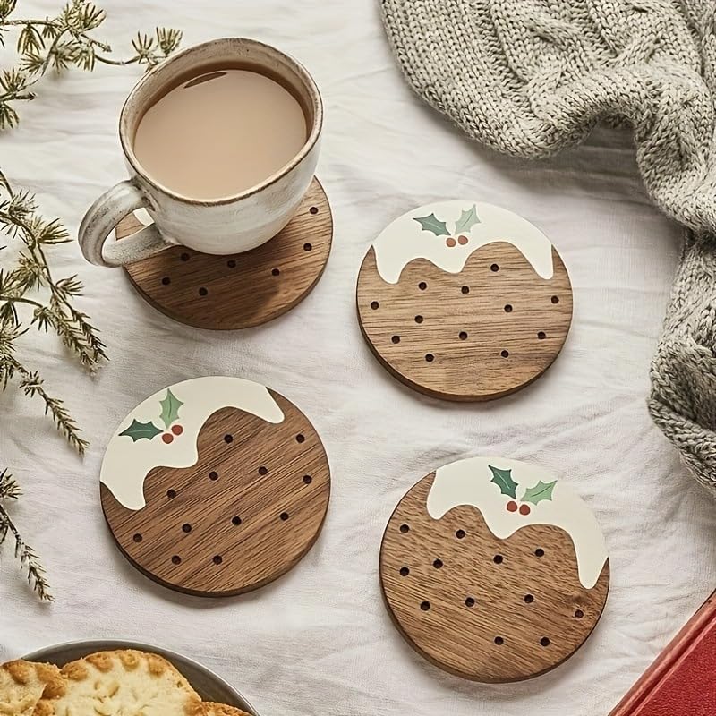 Carved Wooden Coasters by 6Pack - Rustic Pudding Coasters for Home, Office & Cafe Decor