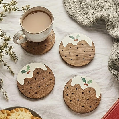 Carved Wooden Coasters by 6Pack - Rustic Pudding Coasters for Home, Office & Cafe Decor