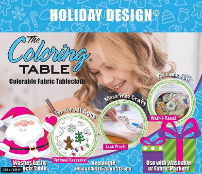 Holiday Design XL Rectangle Tablecloth 60”x102” – Interactive Coloring Fabric Tablecloth with Reusable Washable Backing