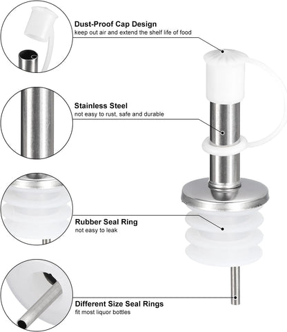 uxcell Stainless Steel Bottle Pourers, 2Pcs Olive Oil Spout with Rubber Dust Caps, Wine Pourers Liquor Pour Spouts for Wine Liquor Coffee Vinegar Bottles (White)