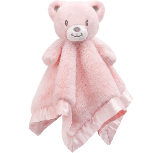 BEILIMU Baby Bear Security Blanket Soft Minky Baby Lovey Animal Plush Blanket Unisex Lovie Gift for Toddler, Boys and Girls, 16 Inch Pink