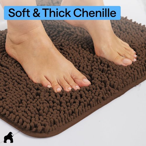 GORILLA GRIP Plush Chenille Bath Rug Mat - Soft Microfiber Oval Toilet Base Mat | Machine Washable, Brown