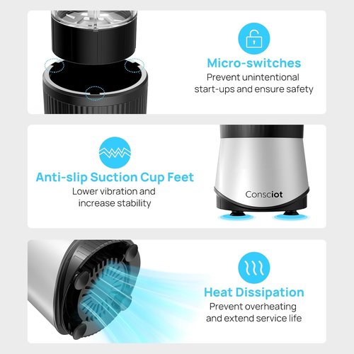 Consciot CB08 11-Piece Blender - Perfect for Shakes, Smoothies & Baby Food | 900 Peak Watts, 3 To-Go Cups