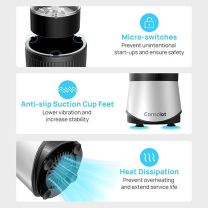 Consciot CB08 11-Piece Blender - Perfect for Shakes, Smoothies & Baby Food | 900 Peak Watts, 3 To-Go Cups
