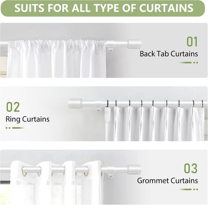 Skiennix Adjustable 5/8” Diameter Curtain Rods - 30-120 Inch for Windows | White with Brackets
