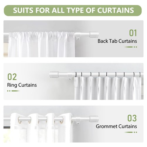5/8” White Diameter Curtain Rods 30-90 Inch, for 30-84 Inch Windows, Adjustable Splicing White Curtain Rods for Windows with Brackets, Window Rod Long Small Curtains Rod