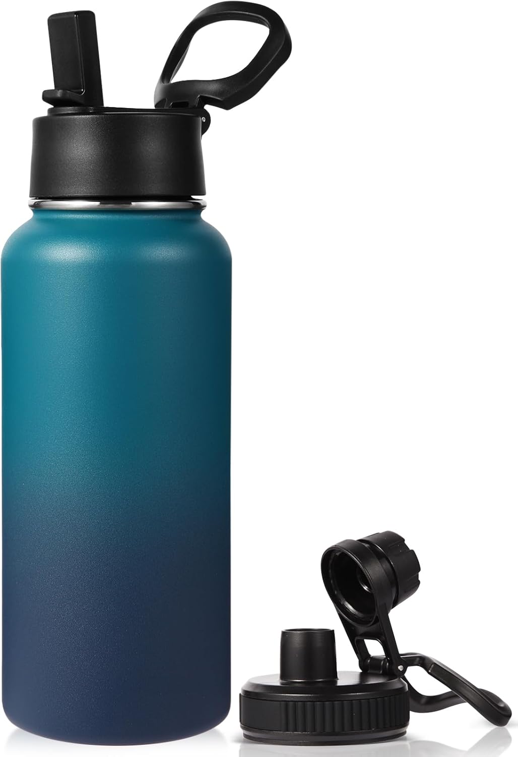 Neihepal 32 Oz Insulated Water Bottle - 18/8 Stainless Steel with Straw & Spout Lids | Dark Night