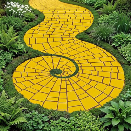 Wizard Party Floor Runner - Curved Yellow Brick Path for Halloween and Medieval Decor